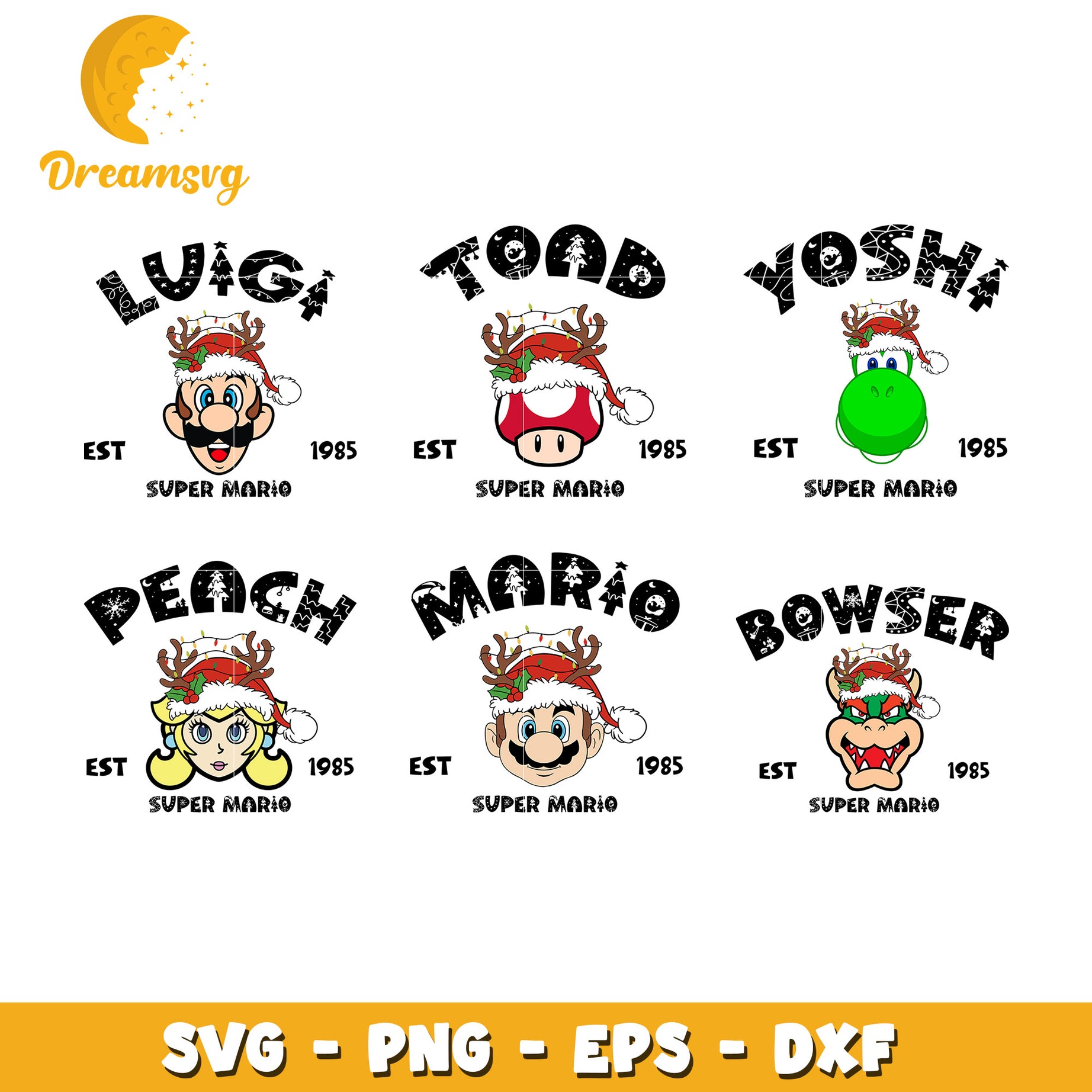 Mario est 1985 super mario christmas bundle svg, mario christmas​ svg