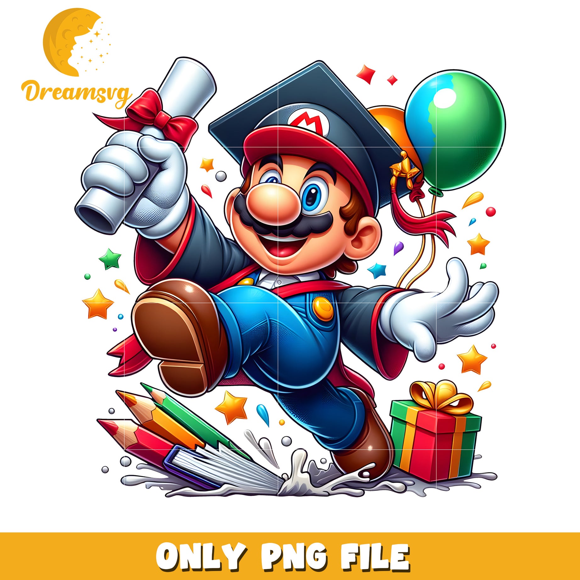 Mario graduation png, super mario graduate png, nintendo mario cap and gown png