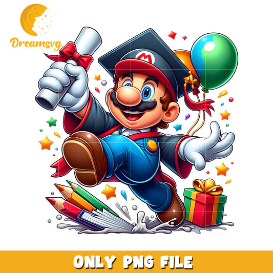 Mario graduation png, super mario graduate png, nintendo mario cap and gown png
