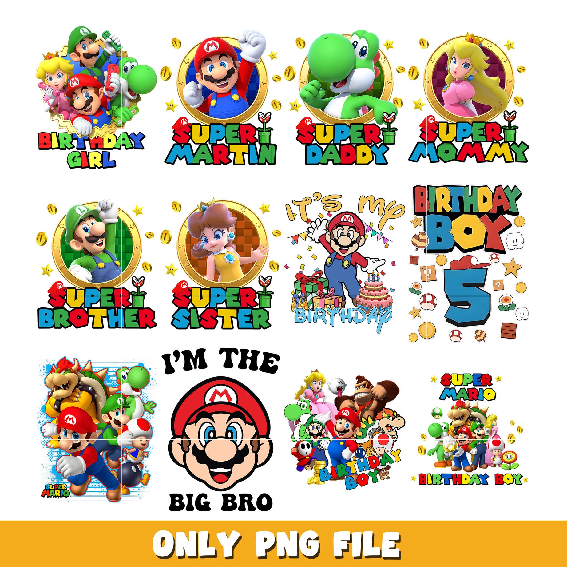 bundle  Super Mario birthday  png, Poster Super Mario png, Disney cartoon png, Digital download  