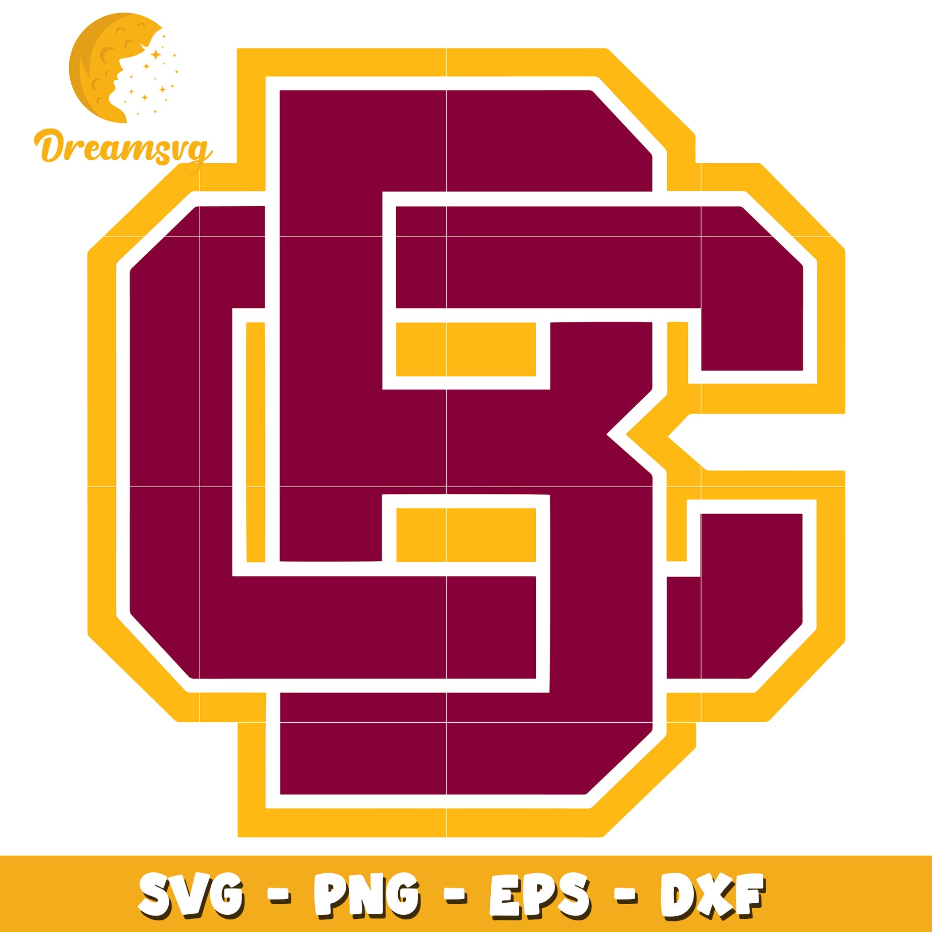 Maroon Gold Varsity Letter G SVG Cut File