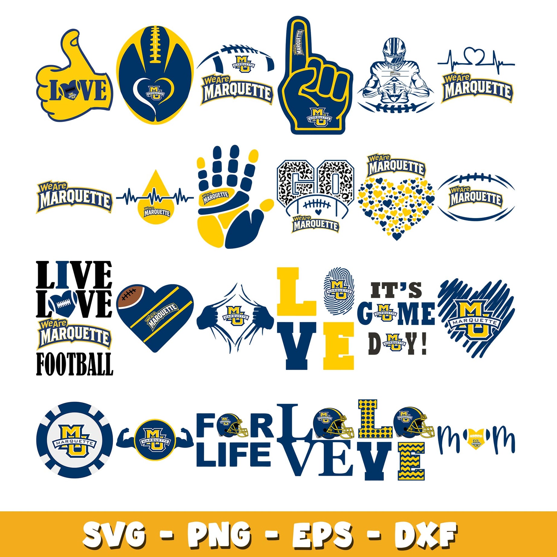 Marquette Golden love Bundle svg, Marquette Golden logo svg, ncaa svg  