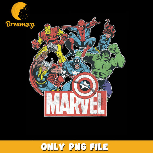 Marvel Heroes Retro Comic Group PNG, Avengers Iron Man Hulk, Thor PNG