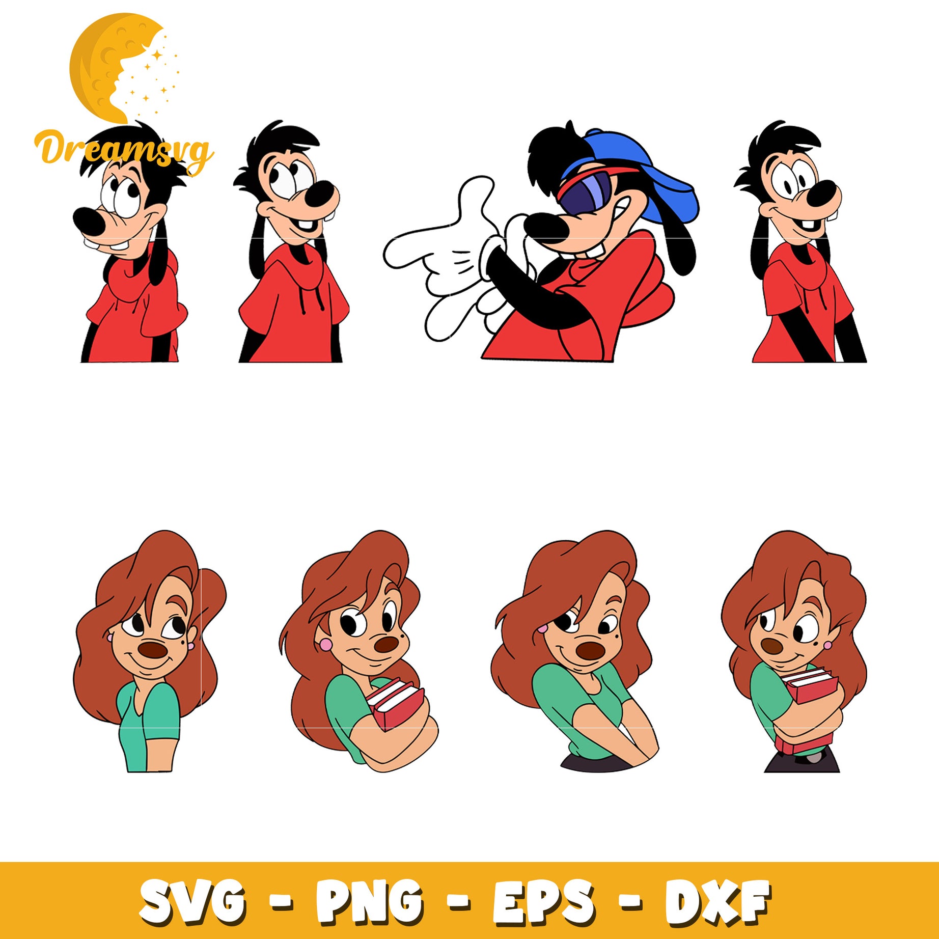 Max and rox couple cartoon bundle svg, max goof and roxanne​ svg