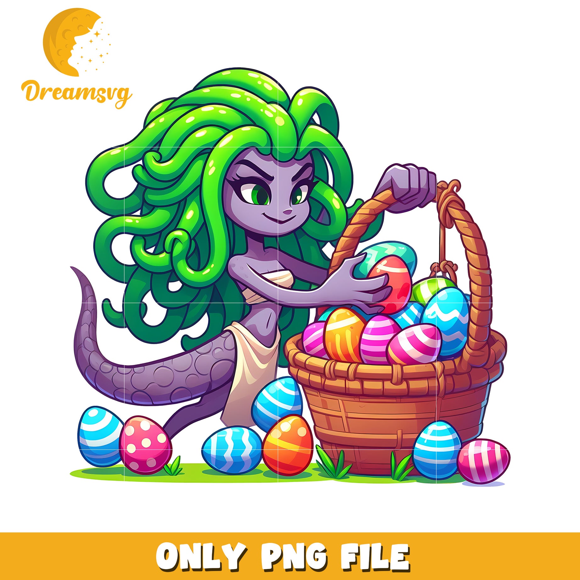 Medusa easter eggs png, happy easter day png, horror character png