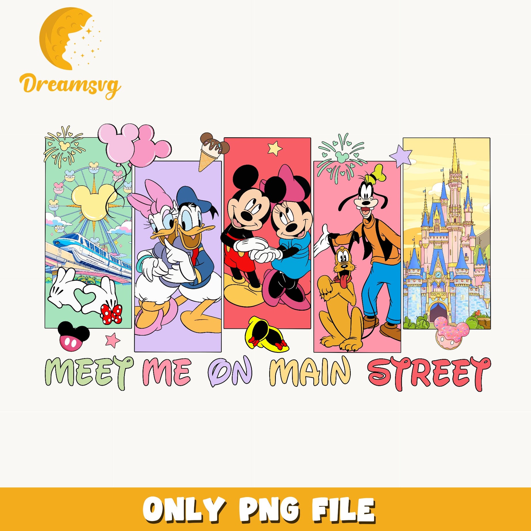 Meet Me On Main Street Disney PNG, Mickey And Friends PNG, Disney Castle PNG