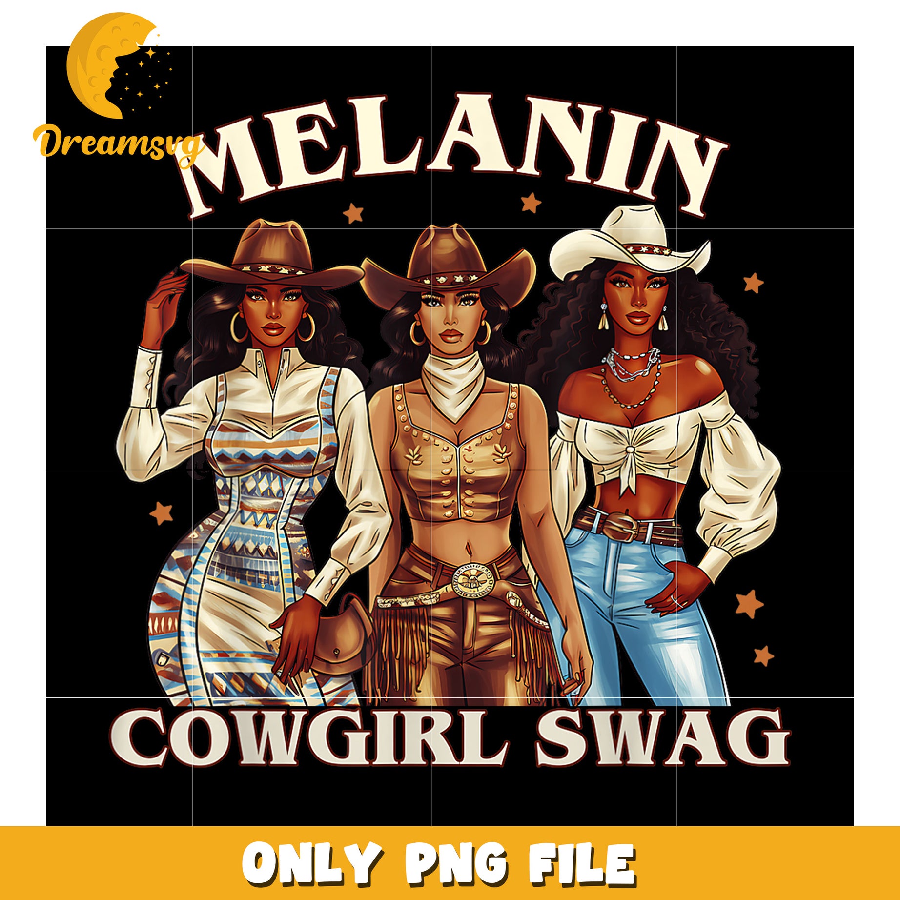 Melanin Cowgirl Swag Stylish PNG Art for Creatives