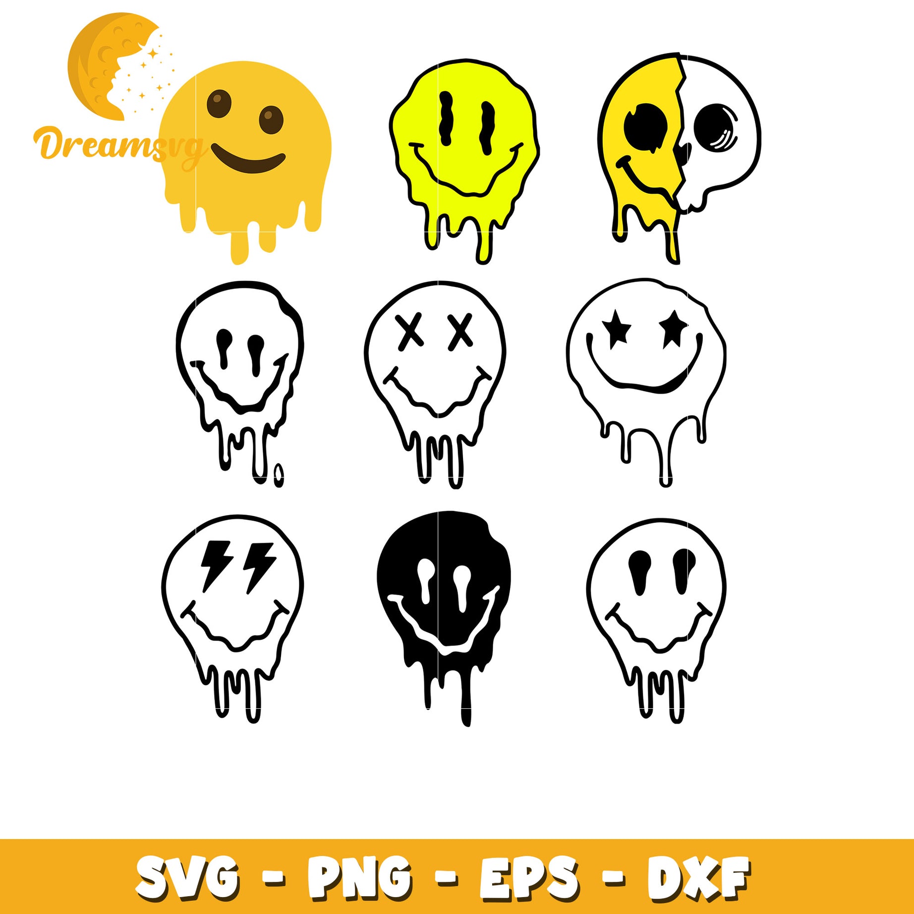 Melting Smiley Face bundle Svg, Dripping Smiley face svg