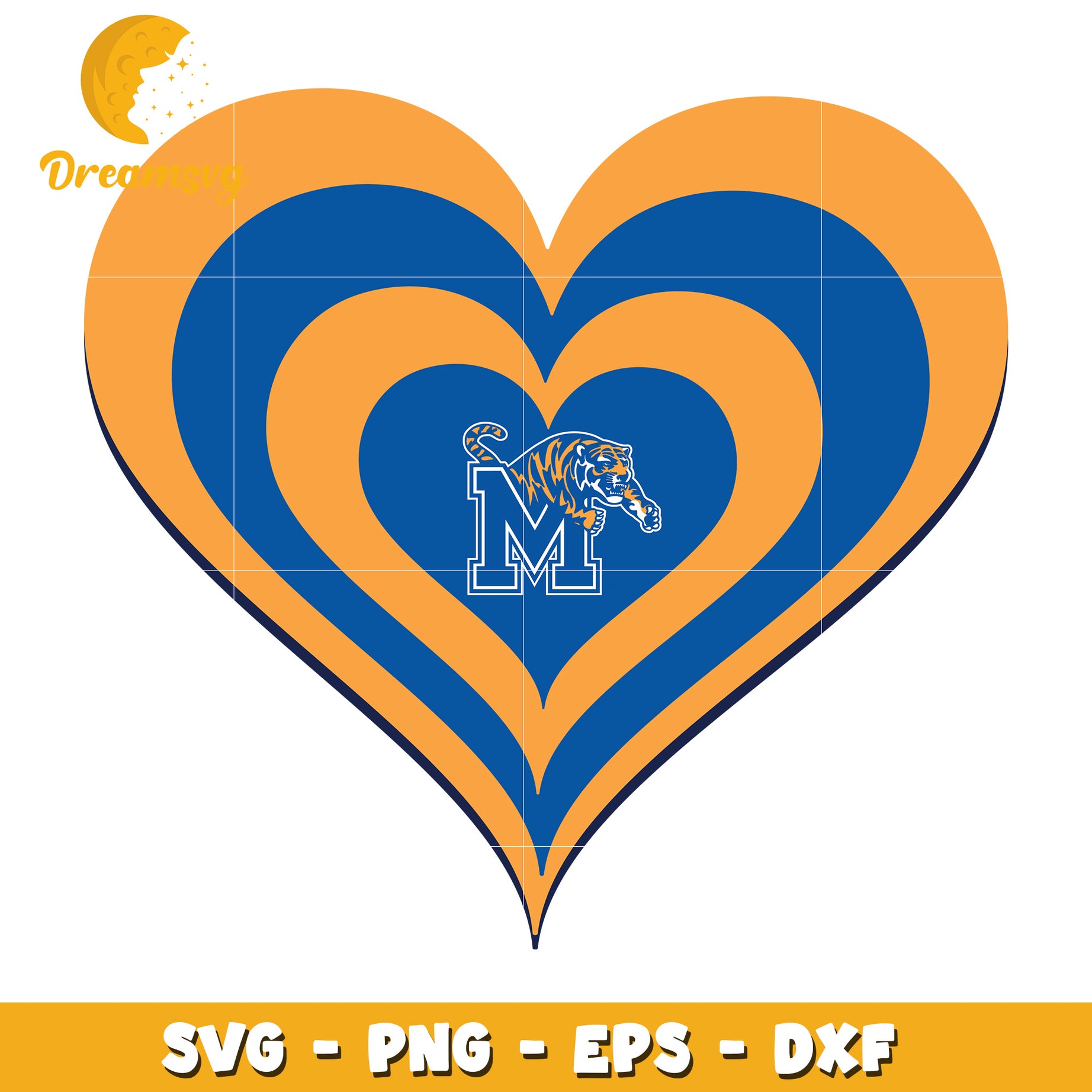 Memphis Tigers Heart SVG Design for Crafts and Projects