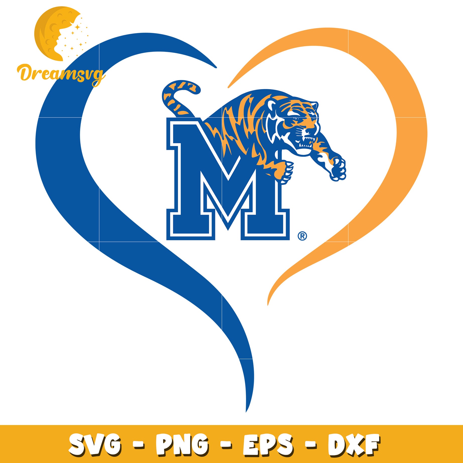 Memphis Tigers Heart SVG PNG EPS DXF