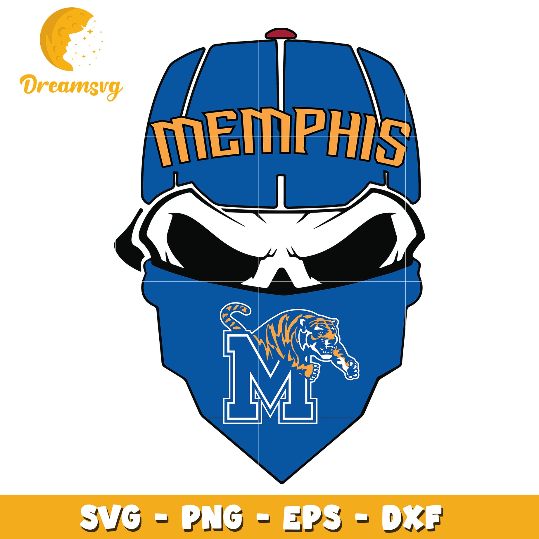 Memphis Tigers Skull Mask SVG PNG EPS DXF