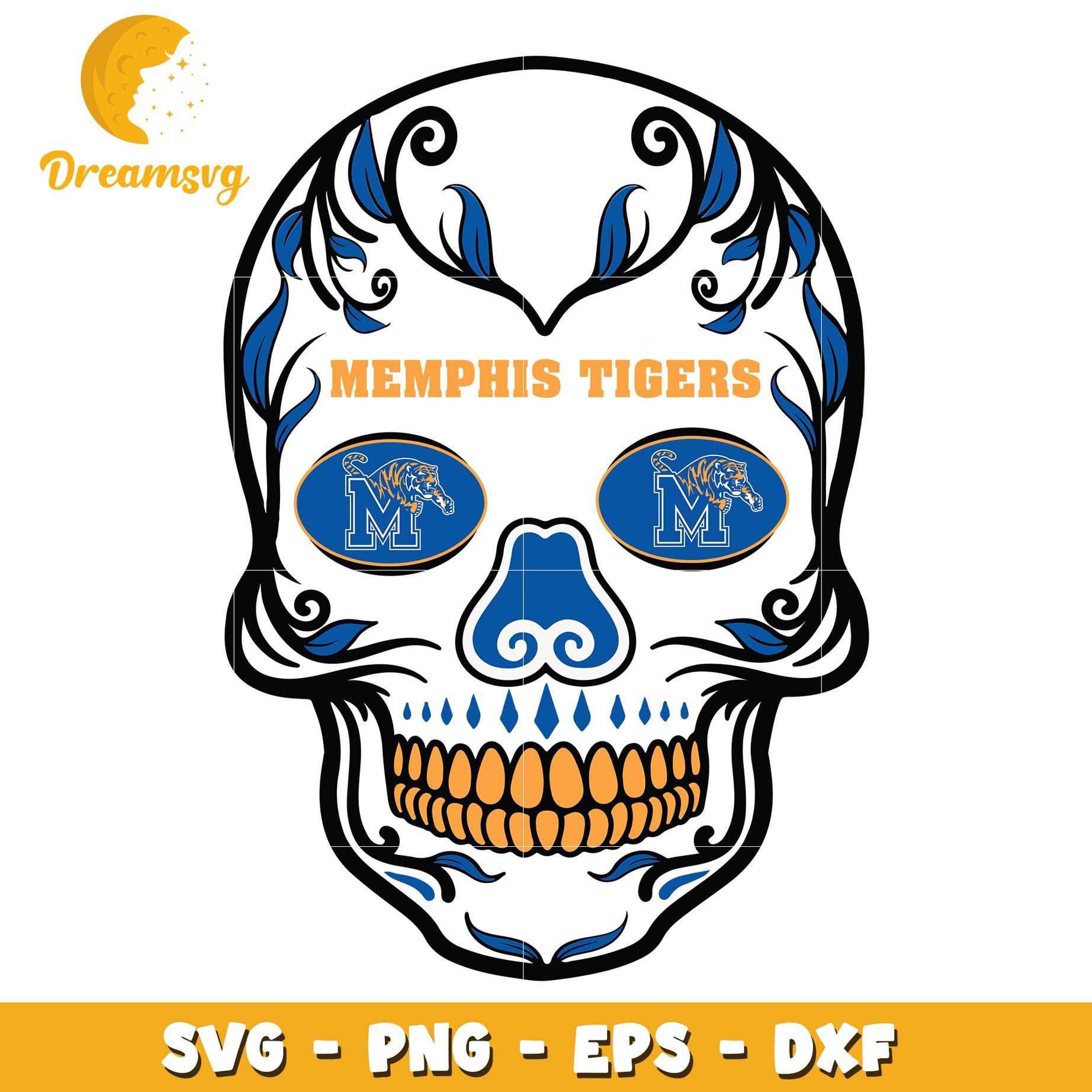 Memphis Tigers Sugar Skull SVG PNG EPS DXF