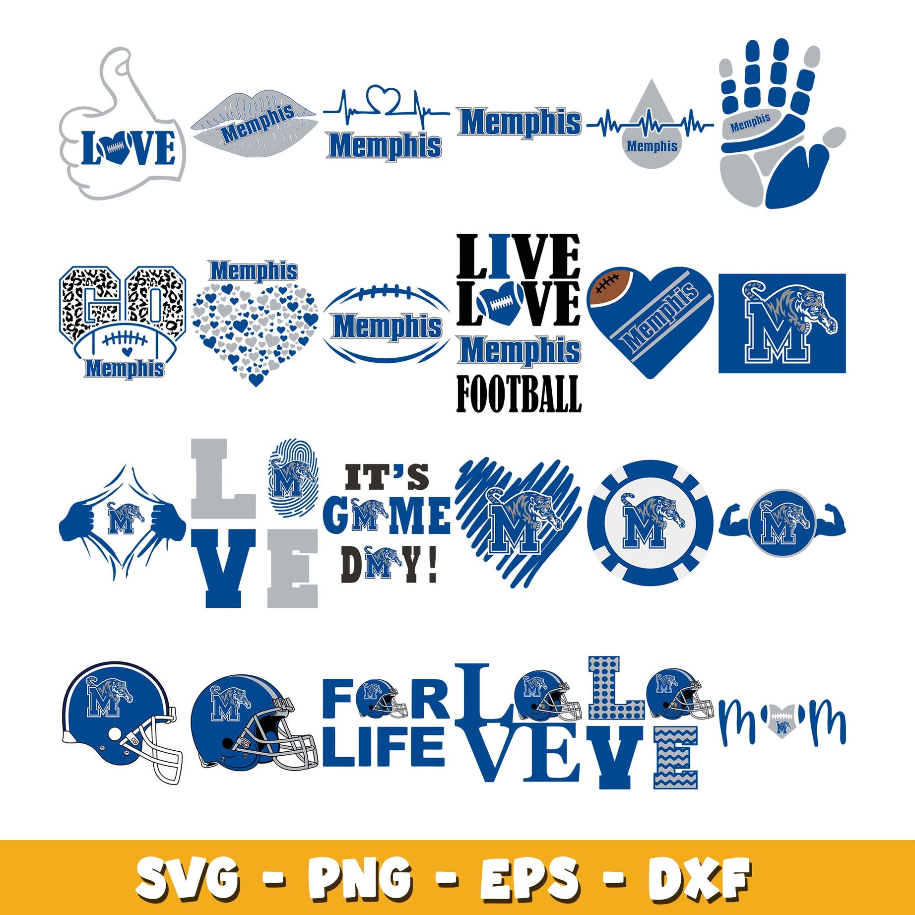 Memphis tigers love Bundle svg, Memphis tigers logo svg, ncaa svg  