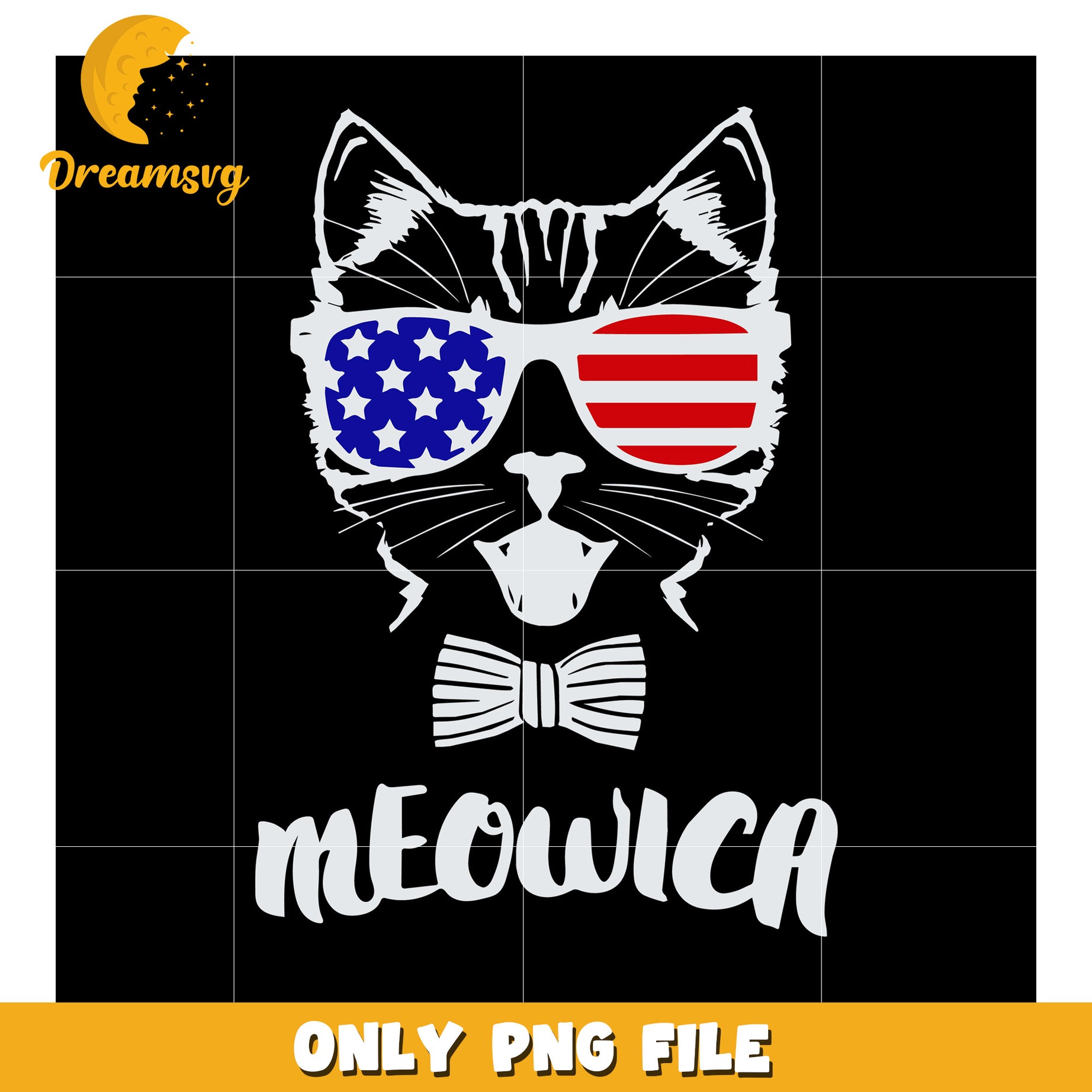 Meowica creative design png, funny independence day png, meowica pun png