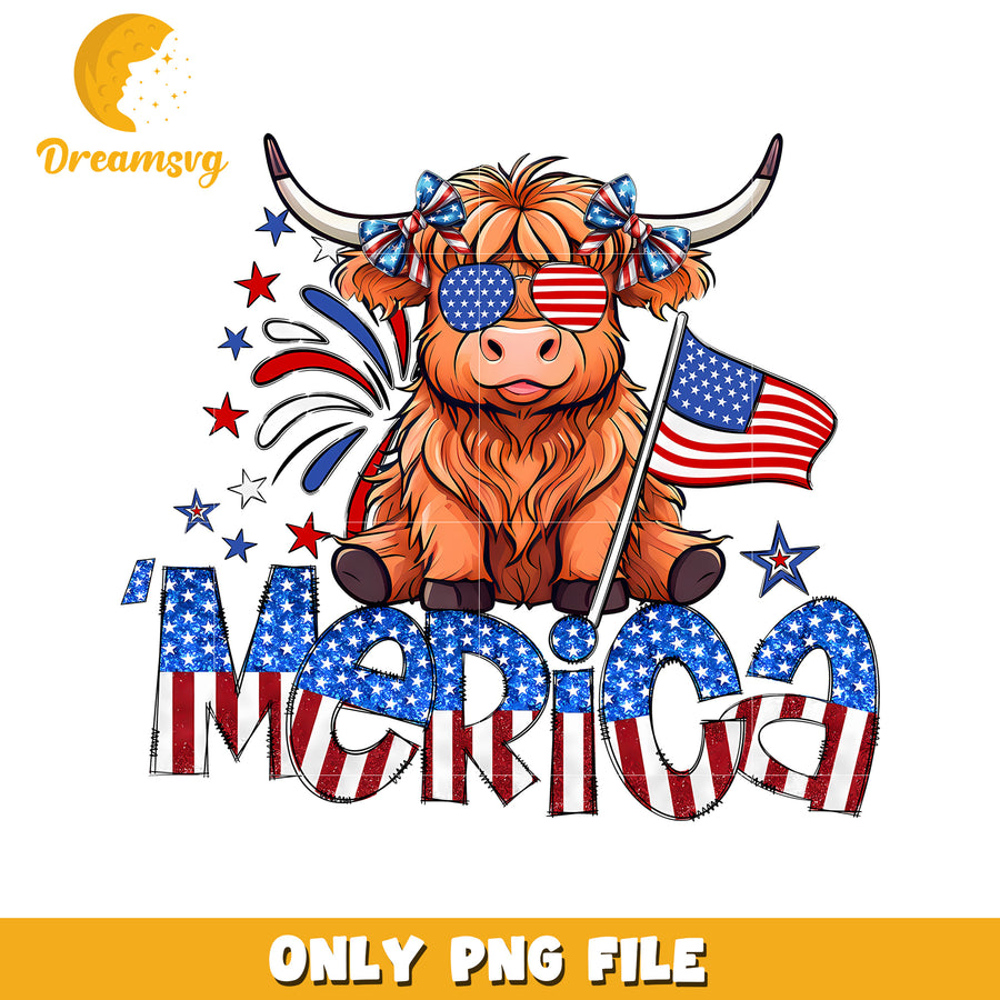 Merica funny bull png, patriotic bull png, usa humor png