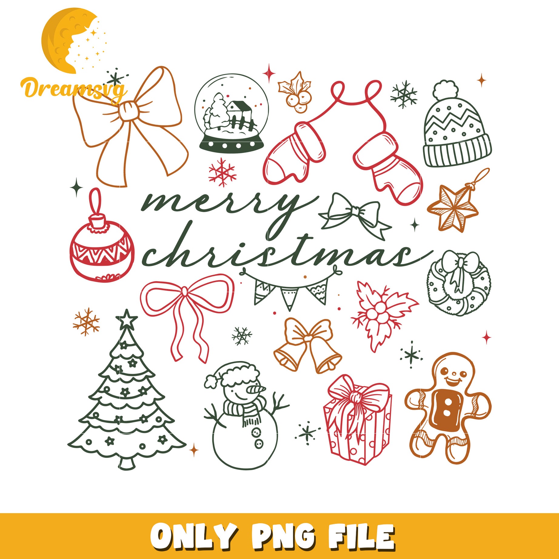 Merry Christmas Hand drawn png, christmas lights​ png, christmas music​ png