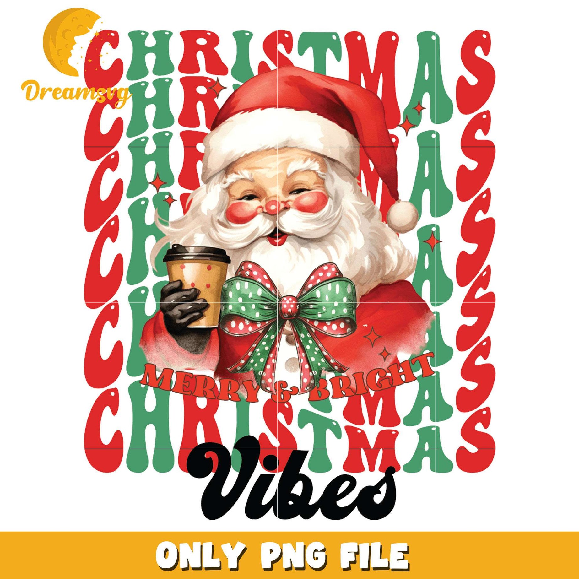Merry & bright christmas vibes png, santa claus png, christmas png
