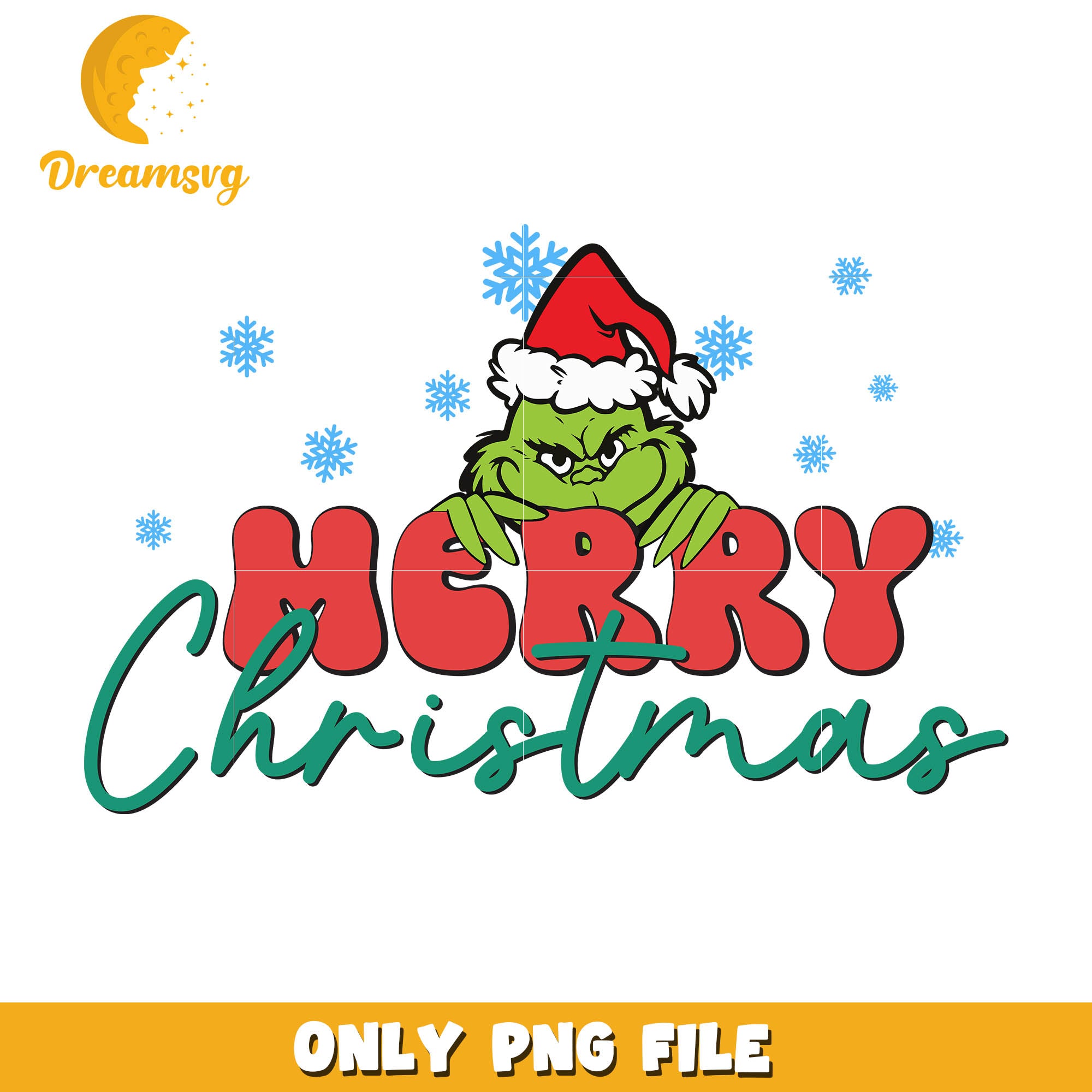 Merry christmas text with grinch face png, grinch santa hat png