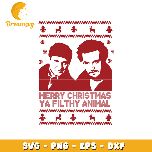 Merry christmas ya filthy animal ugly sweater svg, ugly sweater svg