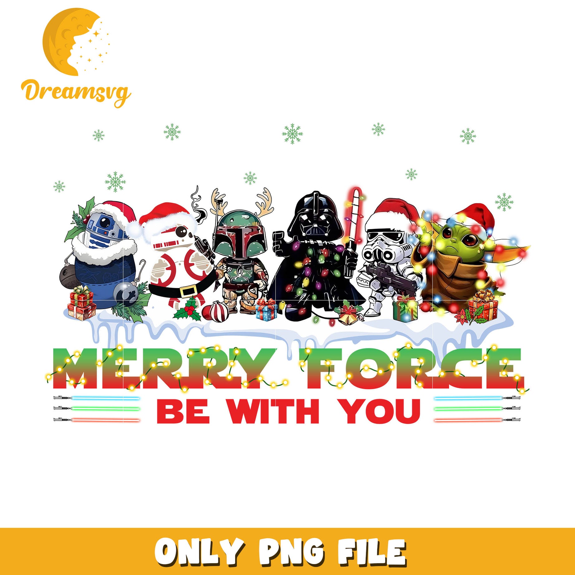 Merry force be with you png, baby yoda christma png, yoda christmas​ png