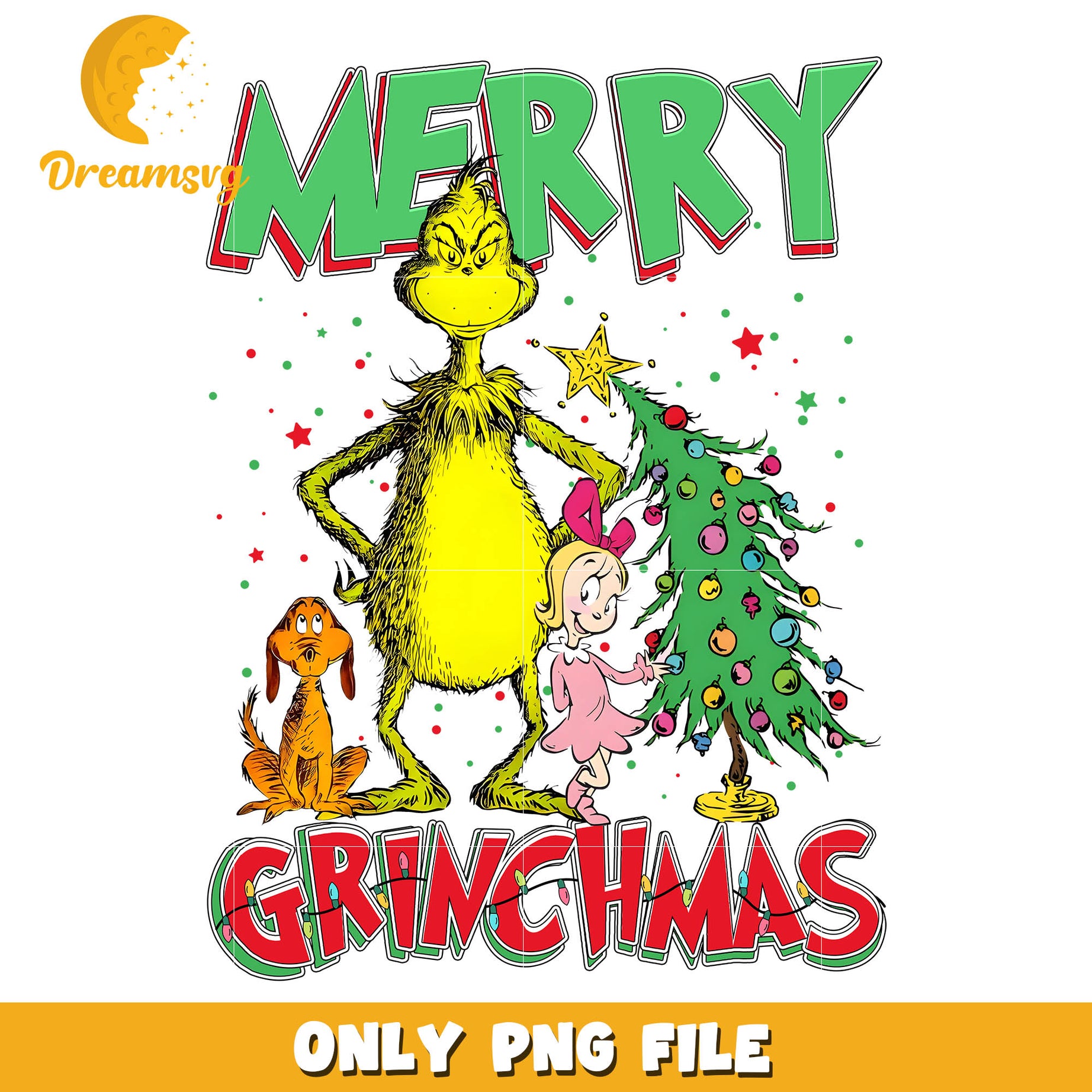 Merry grinchmas pine tree and dog png, grinch christmas tree decorations​ png
