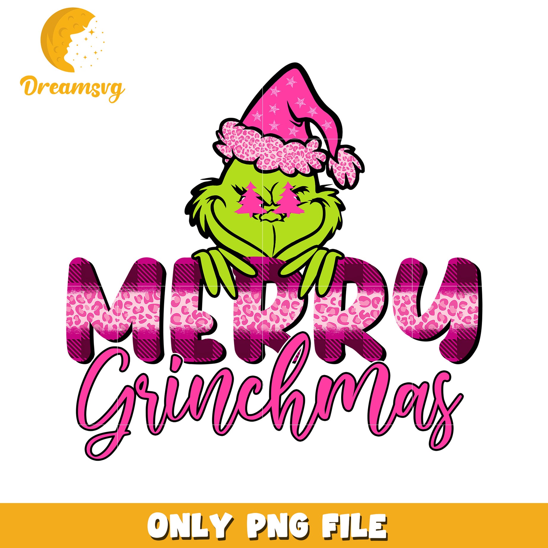 Merry grinchmas pink png, white christmas png, grinch face png