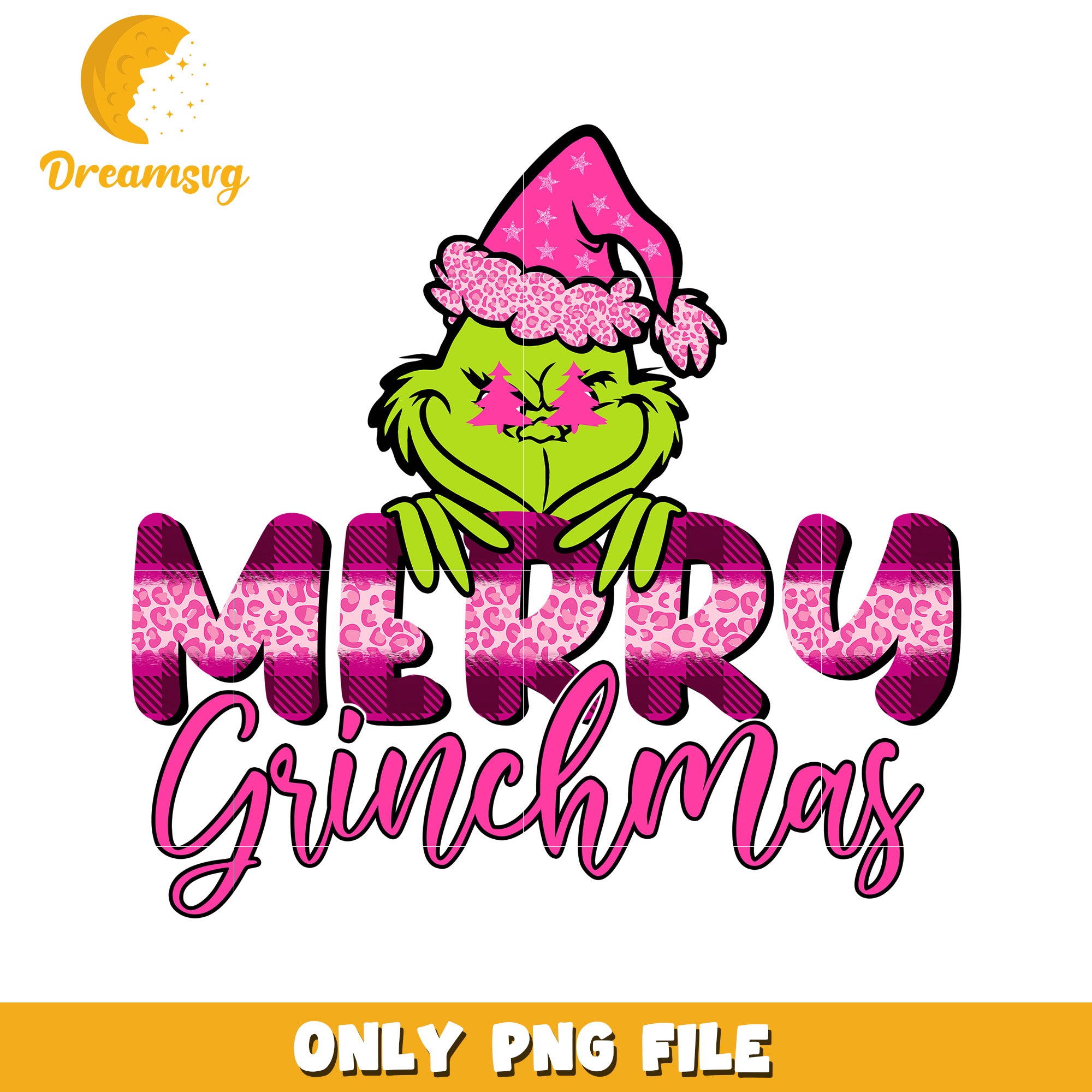 Merry grinchmas pink png, white christmas png, grinch face png
