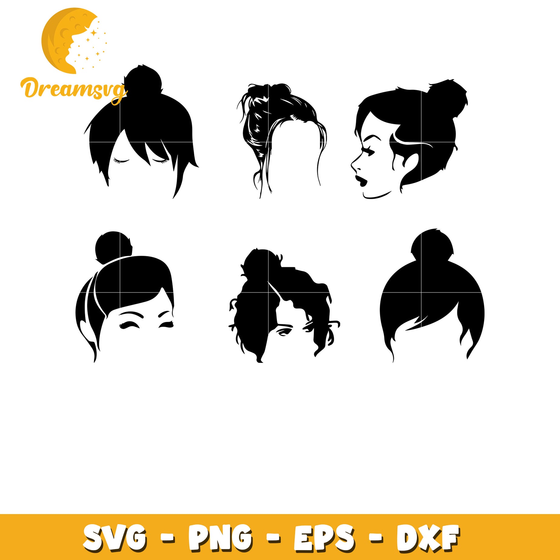 Woman heads and hair bundle Svg, Messy bun svg, woman svg