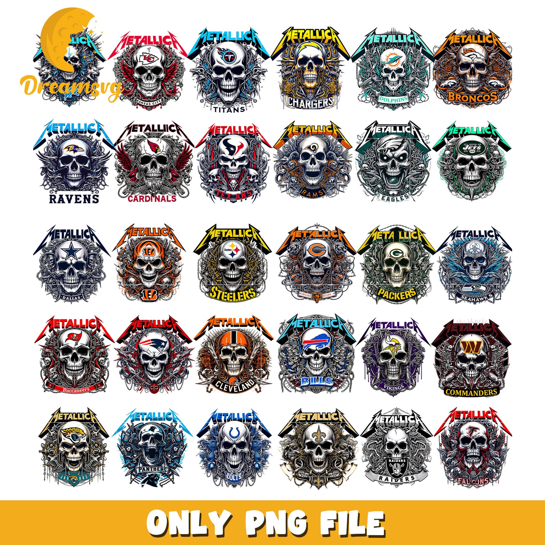 Nfl Skull Collection Nfl logo skull metallic bundle png, logo design png, nfl png – DreamSVG ...