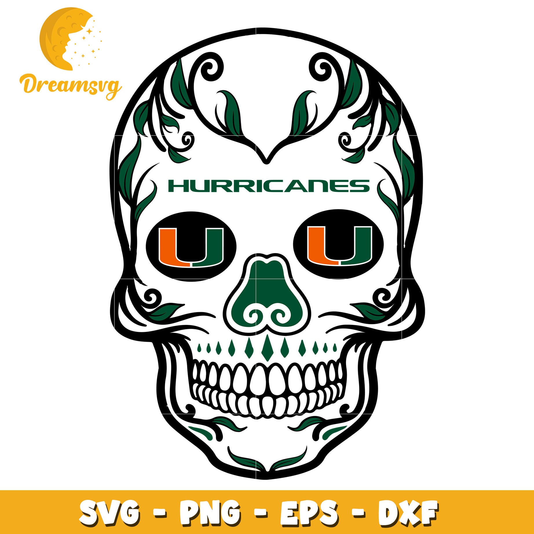 Miami Hurricanes Sugar Skull SVG PNG EPS DXF