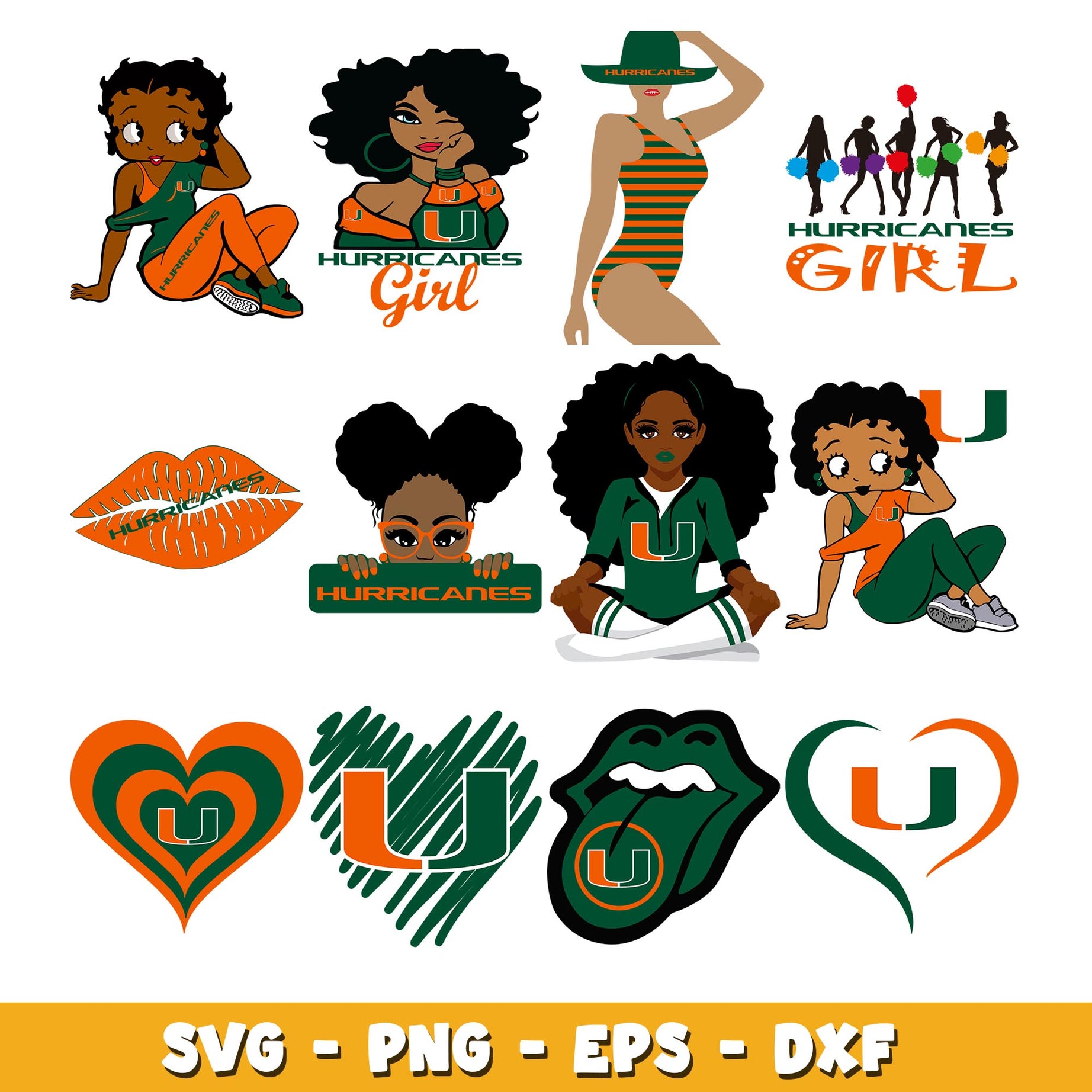 Miami Hurricanes girl Bundle svg, Miami Hurricanes logo svg, ncaa svg 