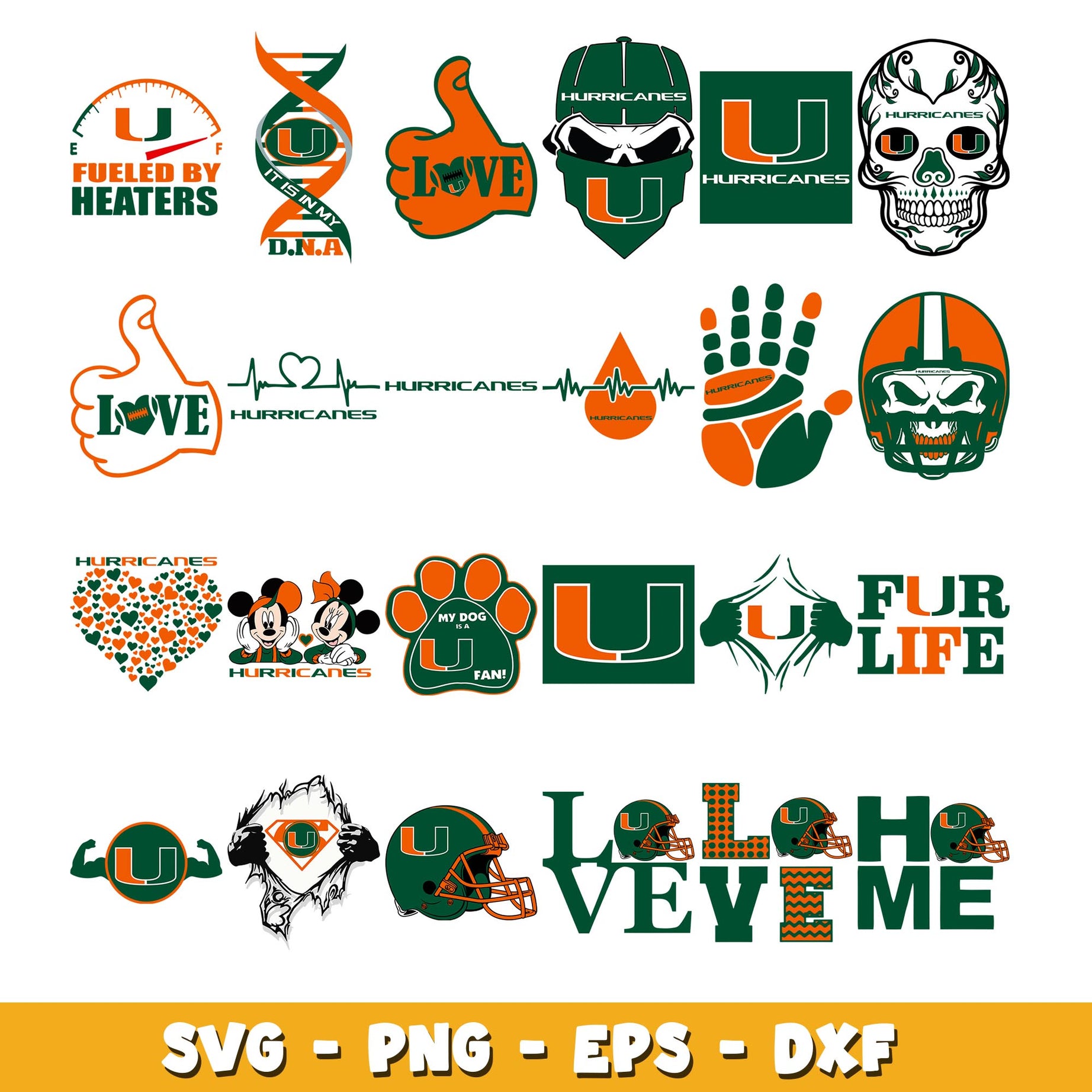 Miami Hurricanes love Bundle svg, Miami Hurricanes logo svg, ncaa svg 