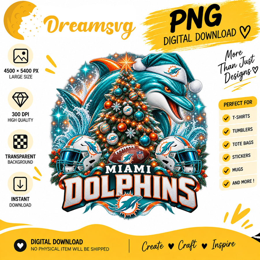 Miami Dolphins Christmas PNG, Football Santa Hat Holiday