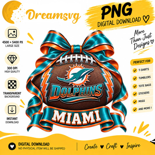 Miami Dolphins Coquette Bow Football Sublimation PNG