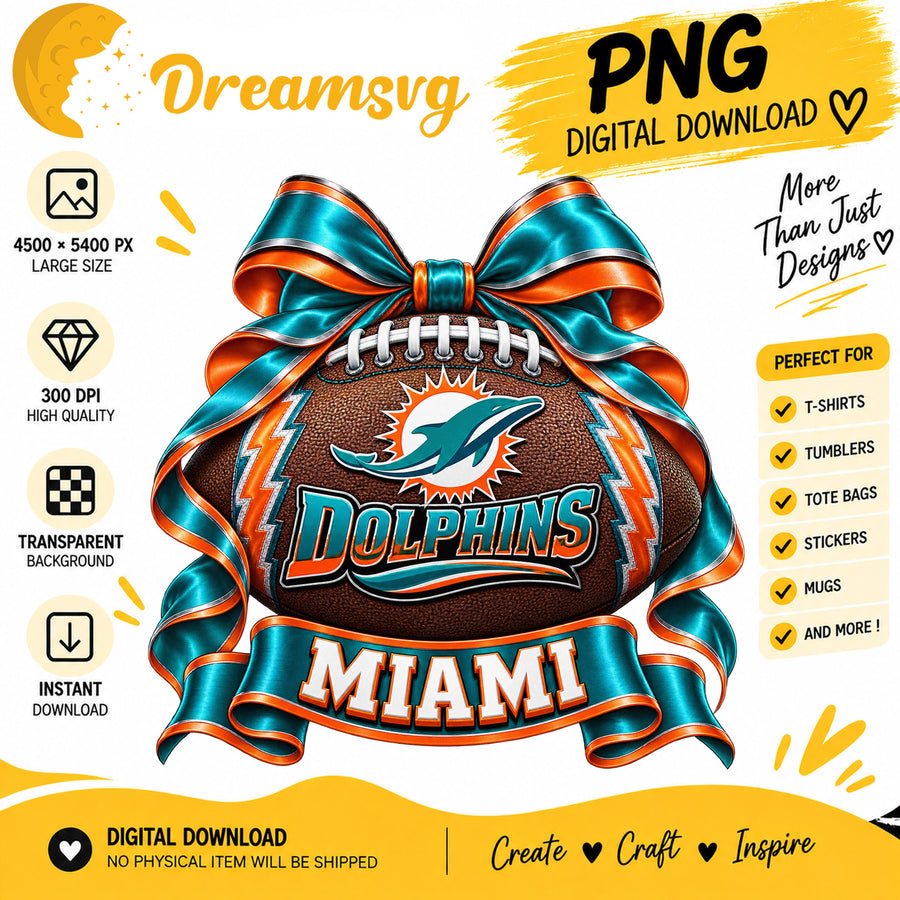 Miami Dolphins Coquette Bow Football Sublimation PNG