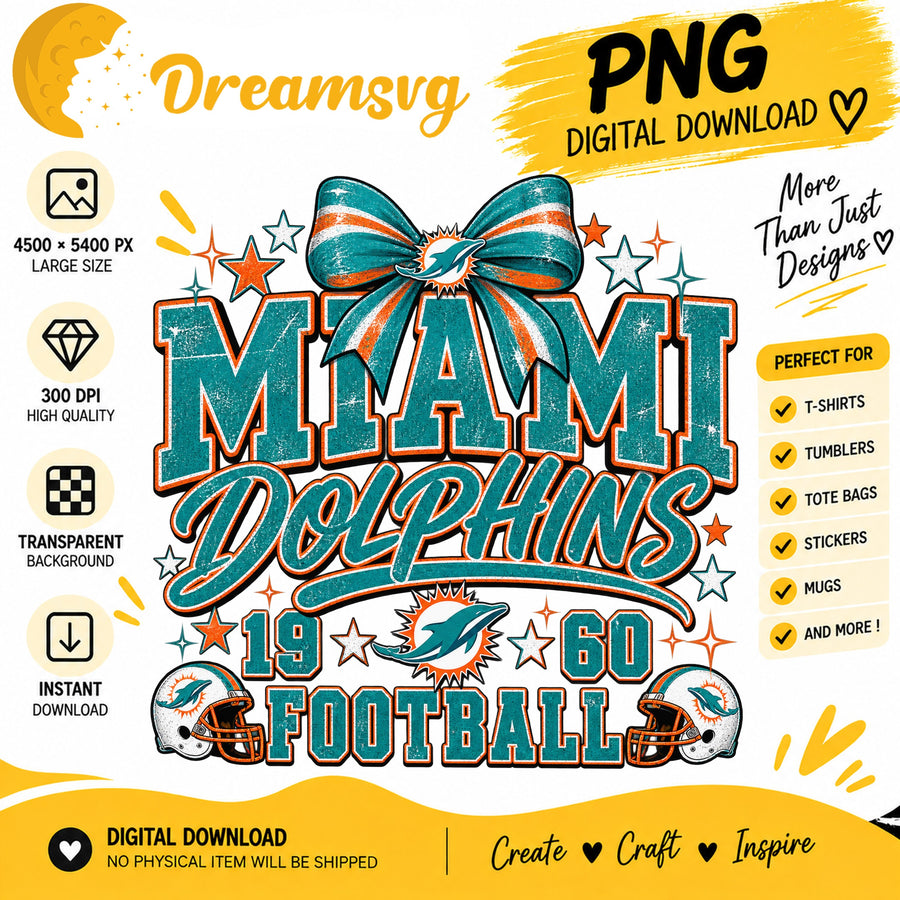 Miami Dolphins Coquette Bow NFL Football 1960 PNG