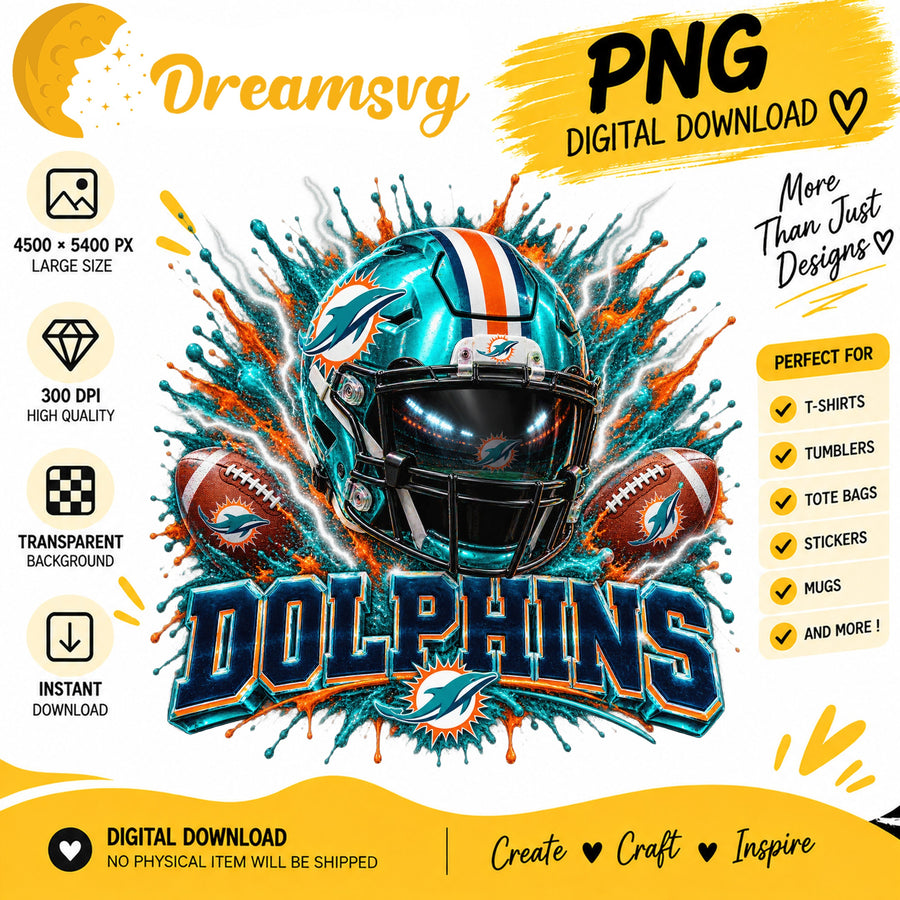Miami Dolphins Football Helmet Splash Sublimation PNG