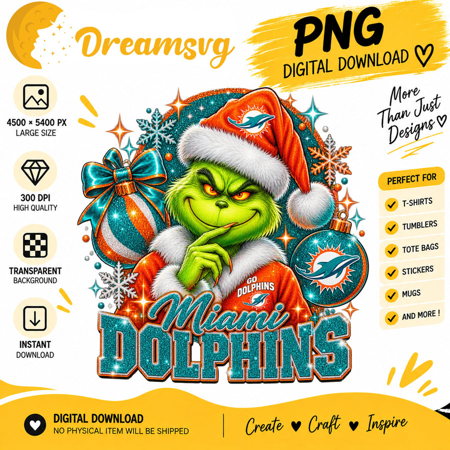 Miami Dolphins Grinch Santa Christmas Football PNG