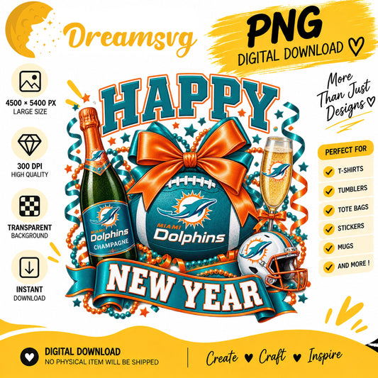 Miami Dolphins Happy New Year PNG, Craft File Design v4