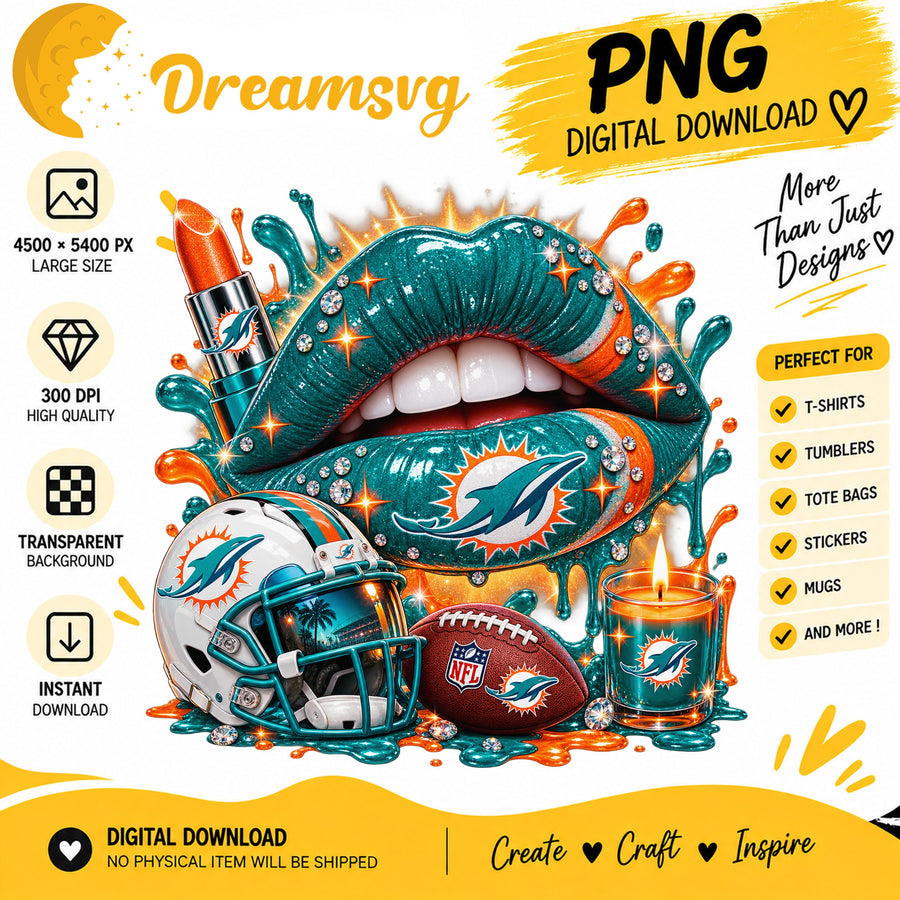 Miami Dolphins Lips Clipart, Teal Orange Rhinestone Football Helmet