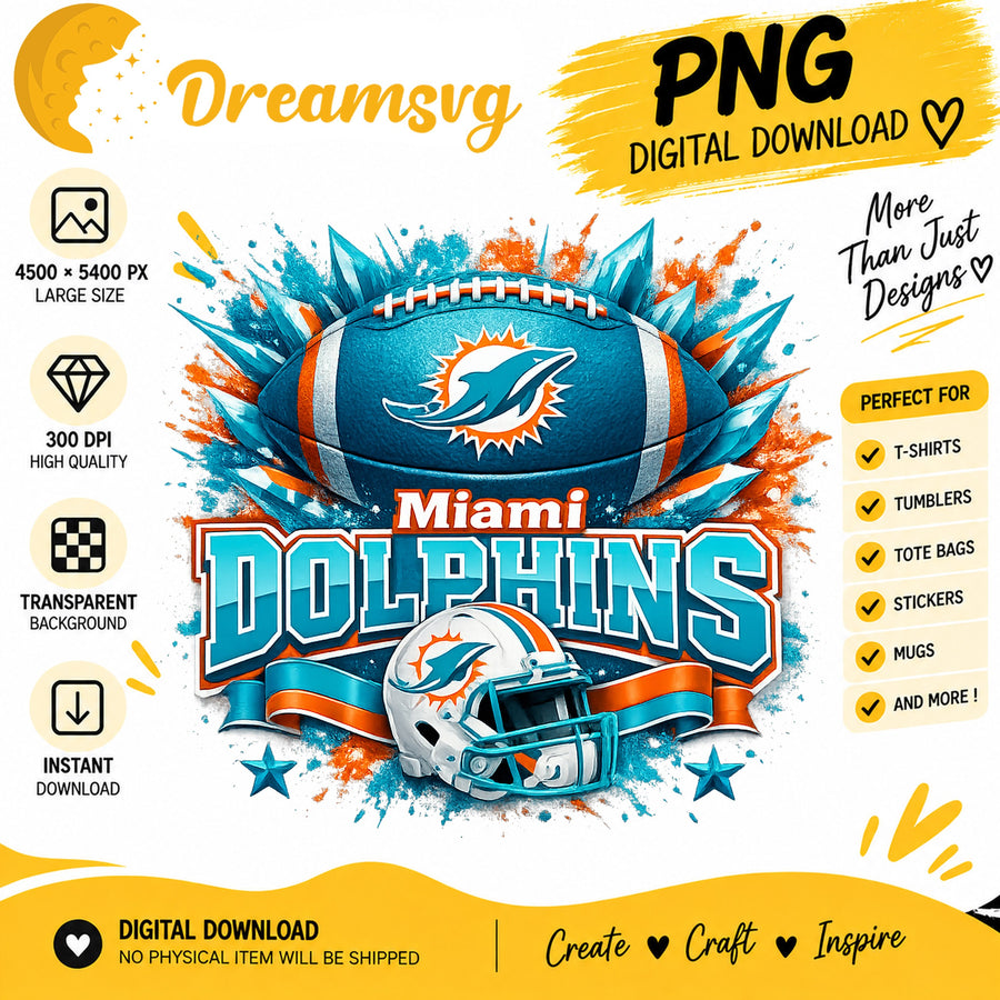 Miami Dolphins NFL Football Helmet Splash Sublimation PNG