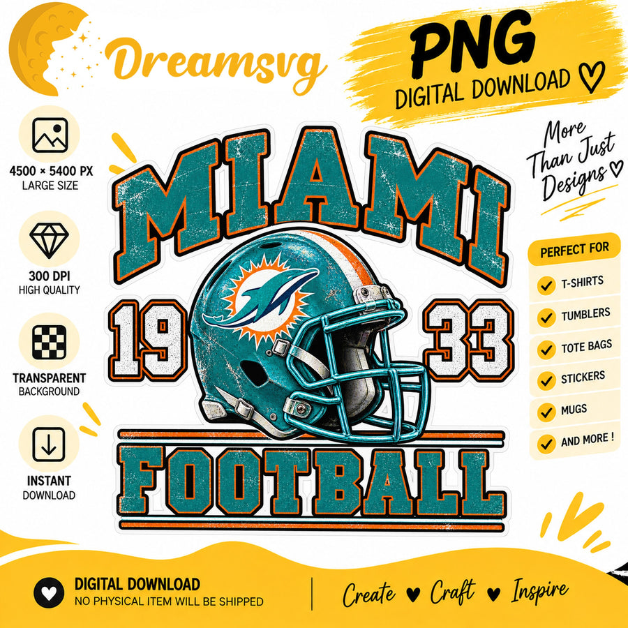 Miami Dolphins Vintage Grunge Football Helmet 1933 PNG