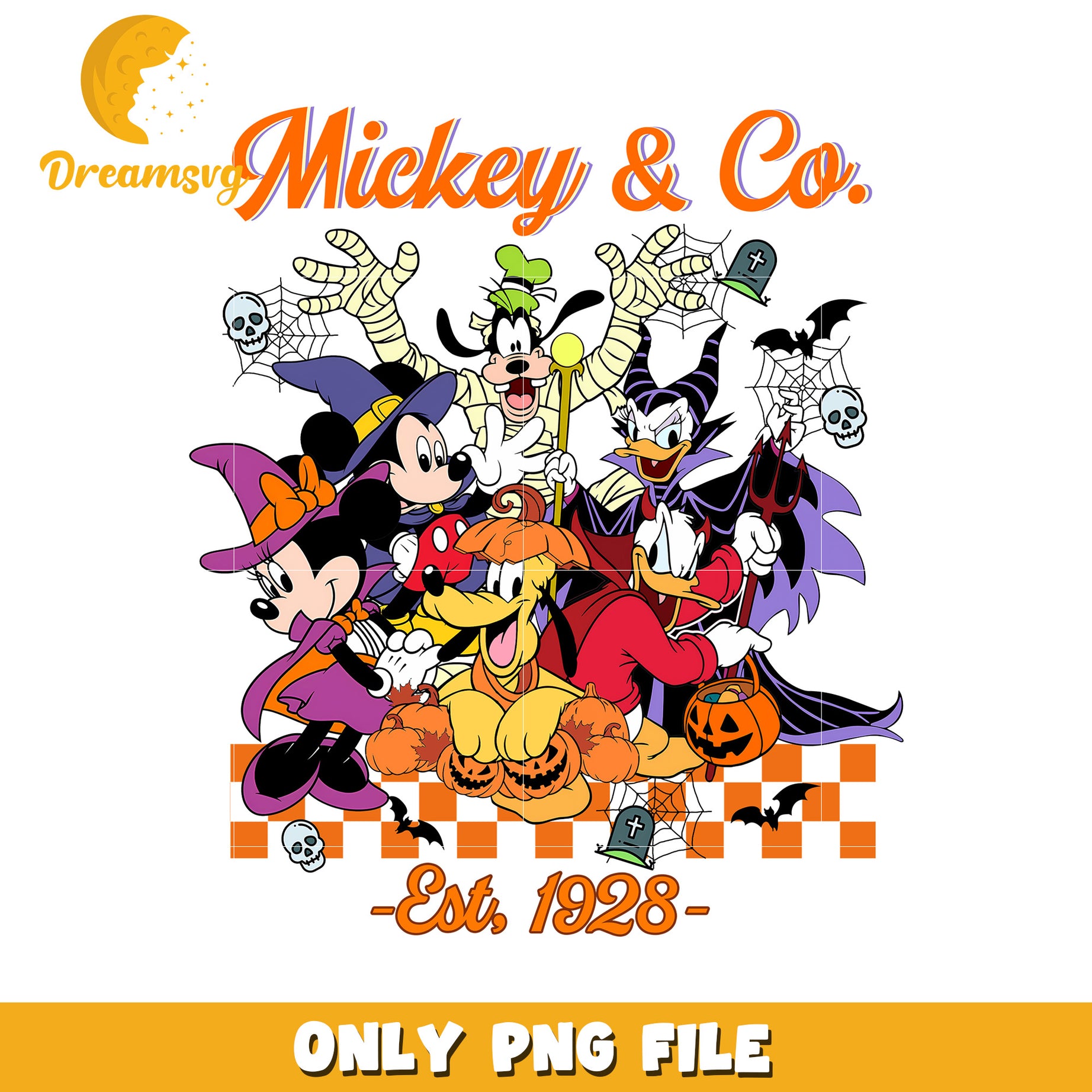 Micckey and co design png, halloween cartoon png, halloween characters png
