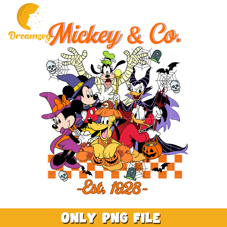 Micckey and co design png, halloween cartoon png, halloween characters png