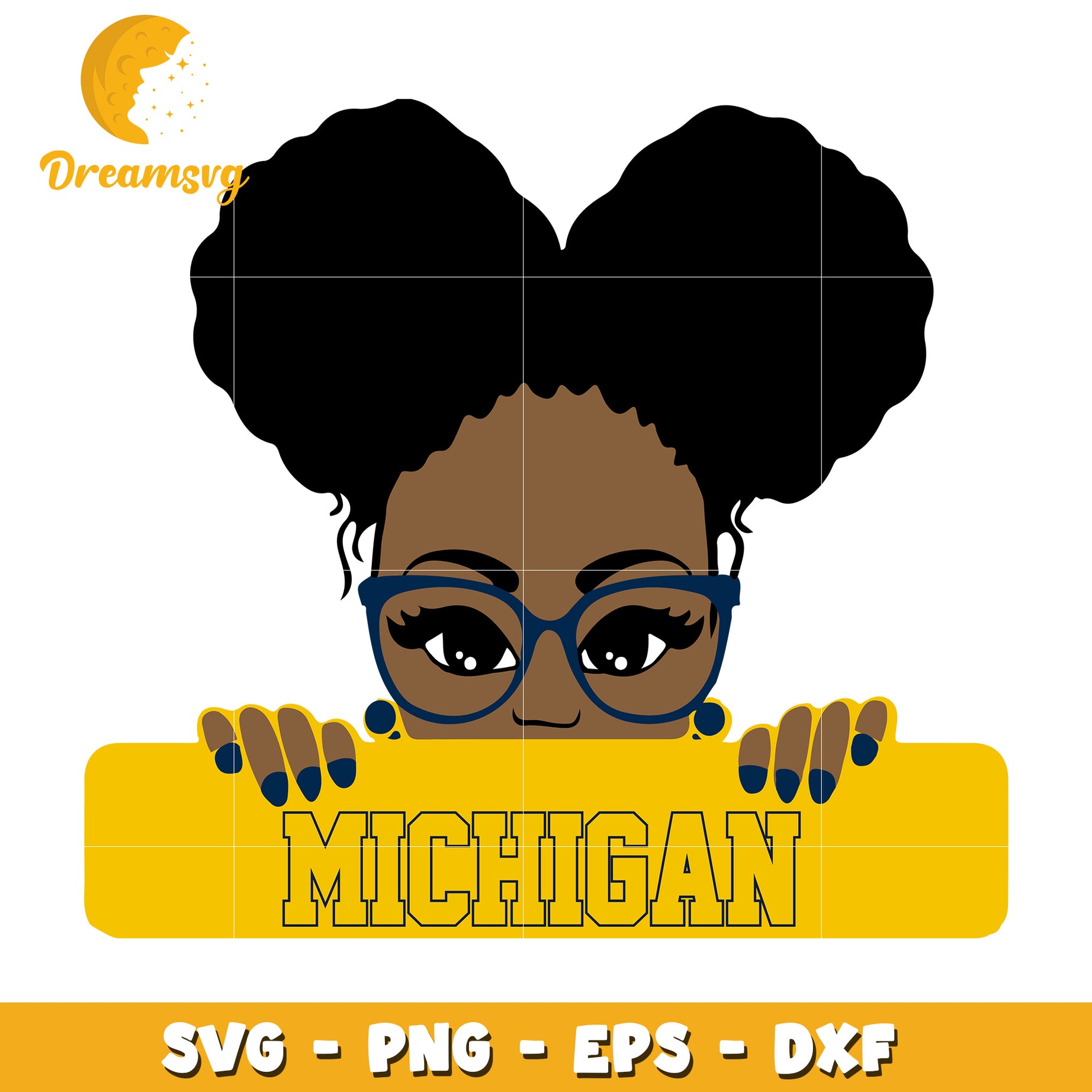 Michigan Girl SVG Design with Glasses and Afro Hair Style