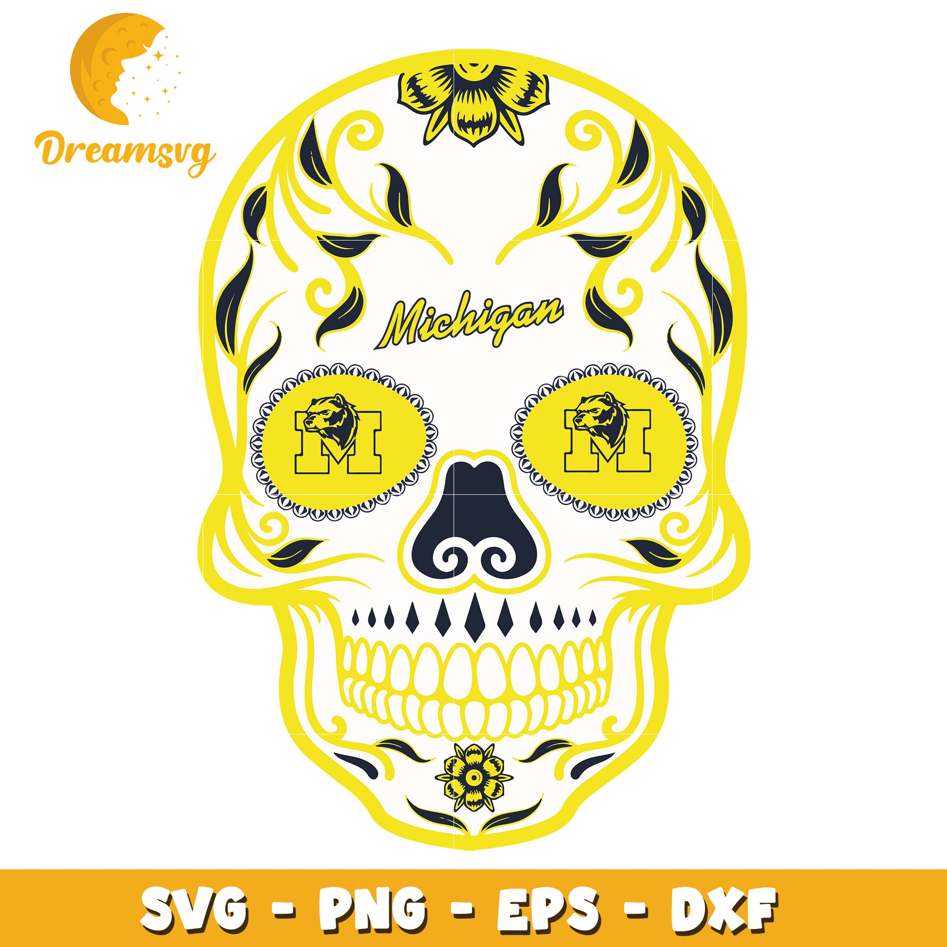 Michigan Wolverines Sugar Skull SVG