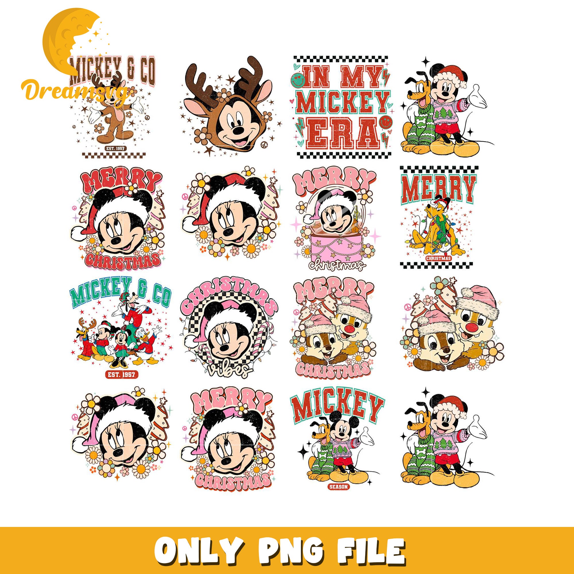 Mickey Christmas PNG Bundle Retro Designs