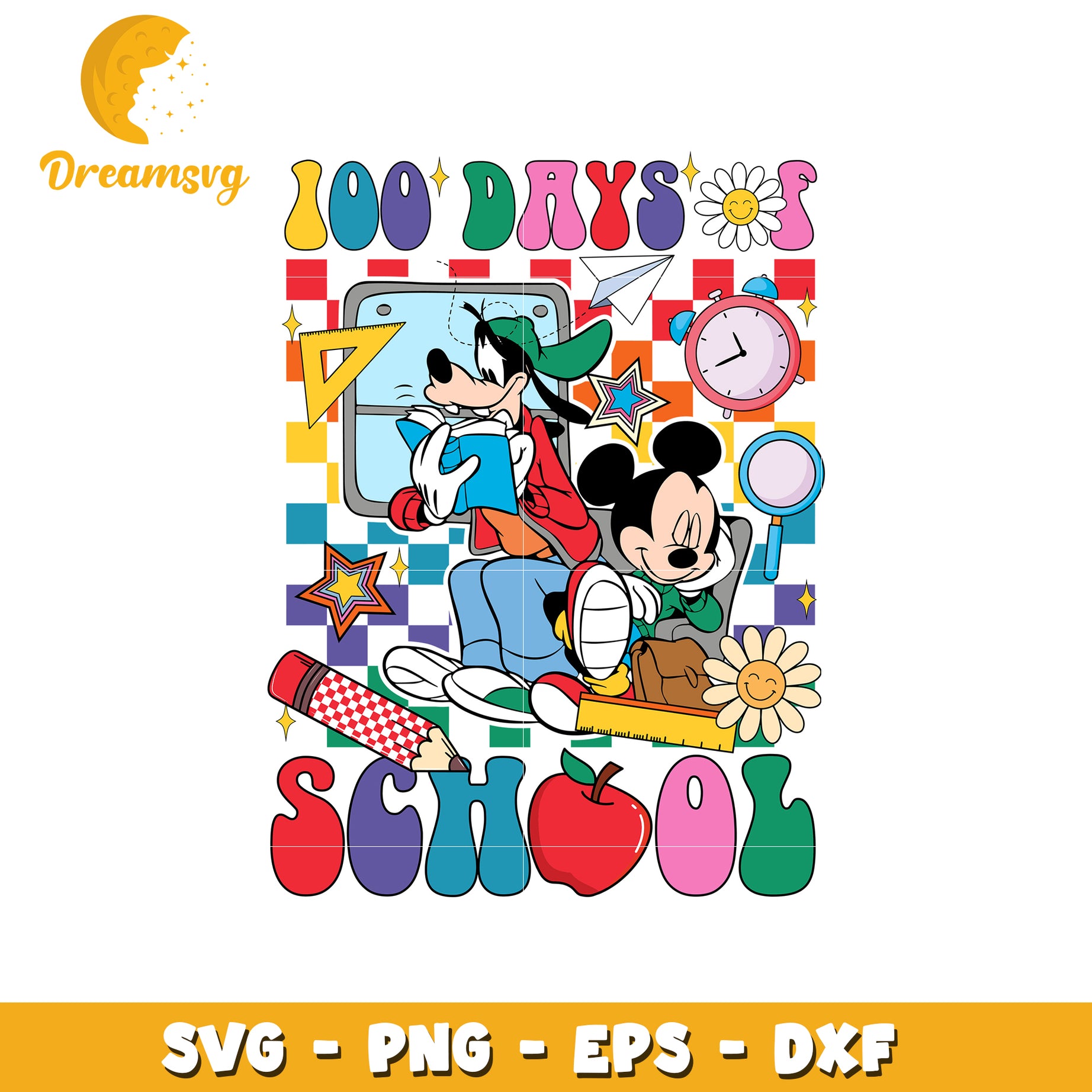 Mickey Goofy 100 Days School SVG