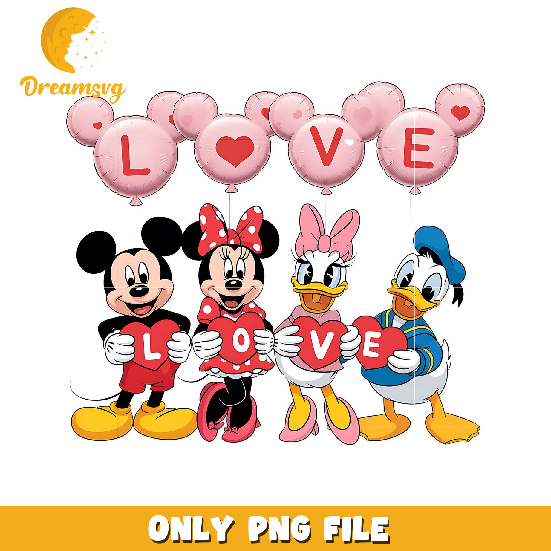 Mickey Minnie Daisy Donald Love PNG