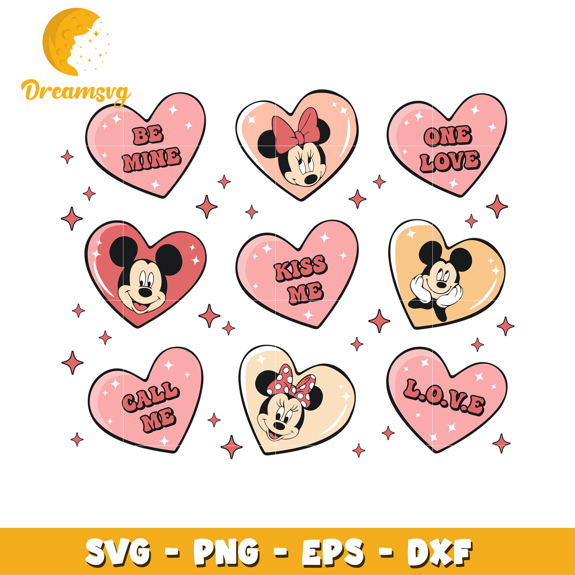 Mickey Minnie Hearts SVG Valentine Cut Files